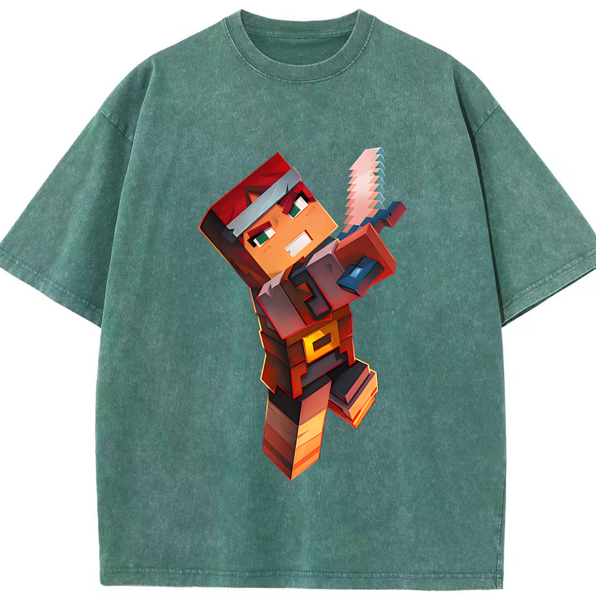（画像用） マインクラフト ブロックの世界 Minecraft MC Block world 綿100% ヴィンテージ風 半袖Tシャツ（フロントプリント）